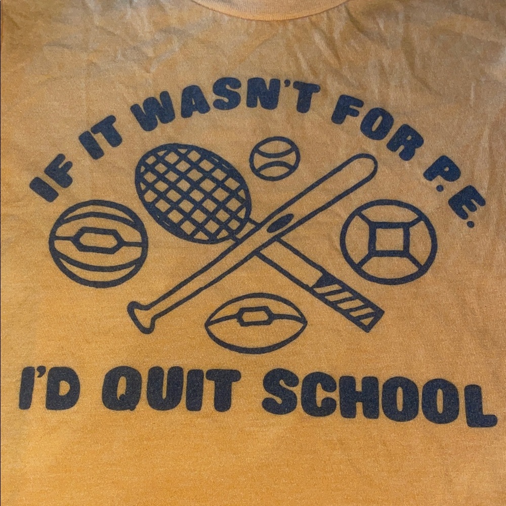 HOMAGE Kids Tee - Yellow with Blue Graphic “if it wasn’t for PE I’d quit school”